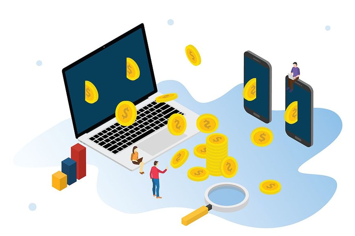 Business technology investment/profit/roi (return on investment) concept