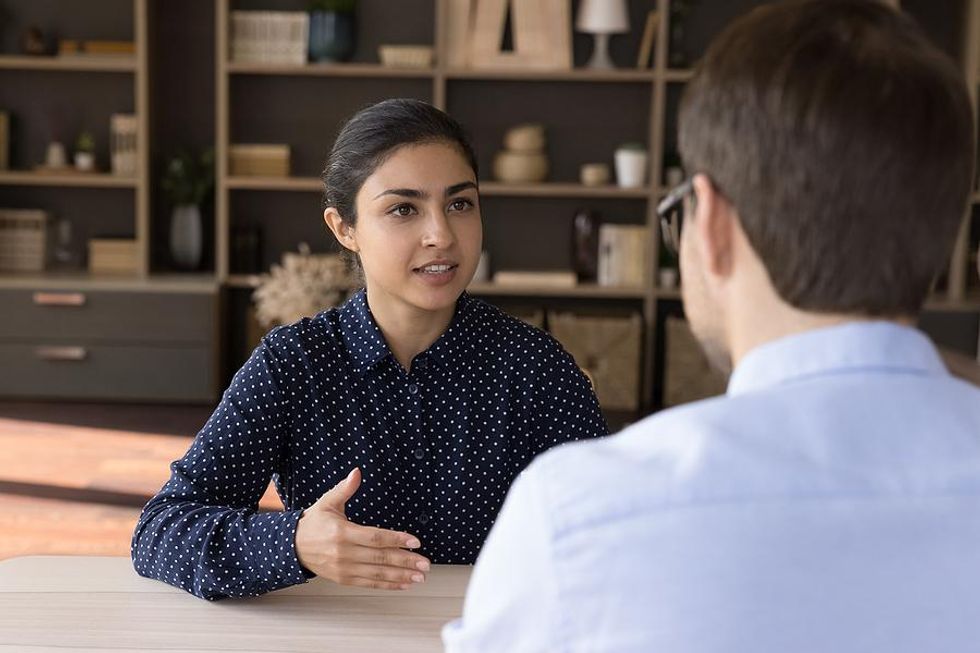 Woman answers a hard interview question