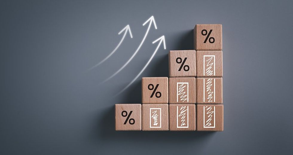 Interest rate increases, high interest rate concept