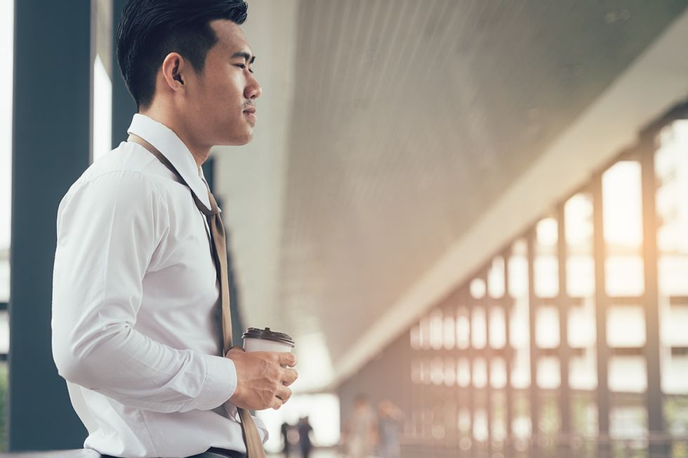 Confident man waits before his job interview